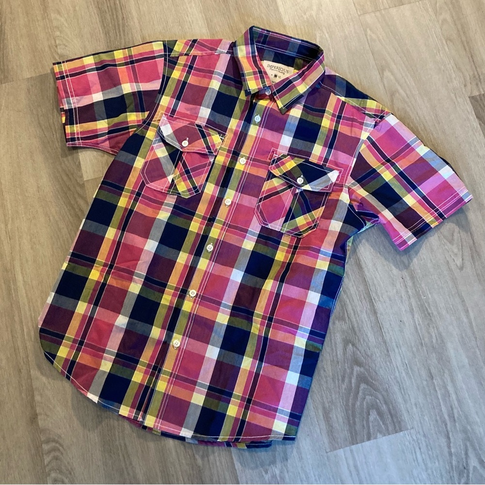 Imperious short sleeved plaid collared shirt Sz Md Poly cotton blend